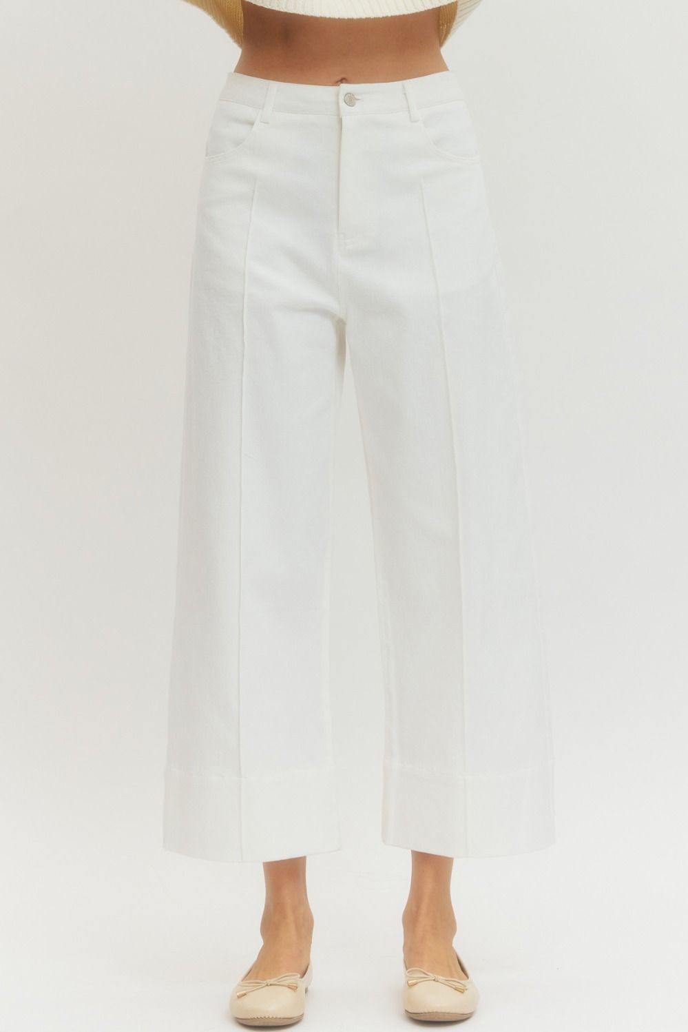 Wide Leg Crop Pants - Off White