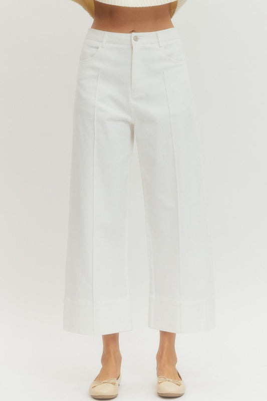 Wide Leg Crop Pants - Off White