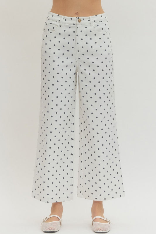 Polka Dot Wide Leg Pants - Off White