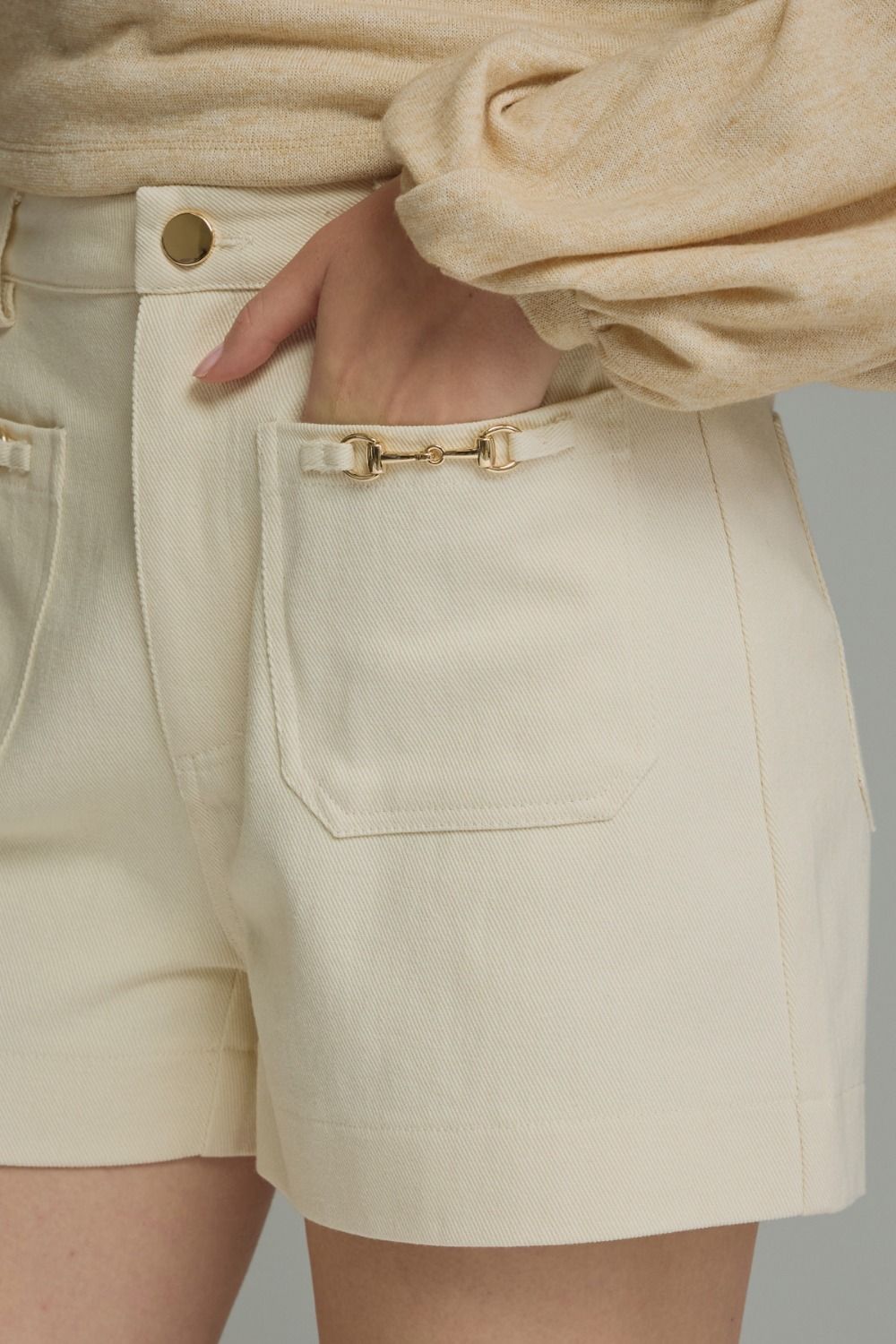 Gold Detail Shorts - Ecru