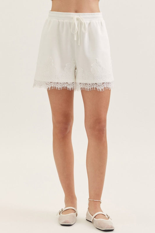 Lace Trim Shorts - Off White