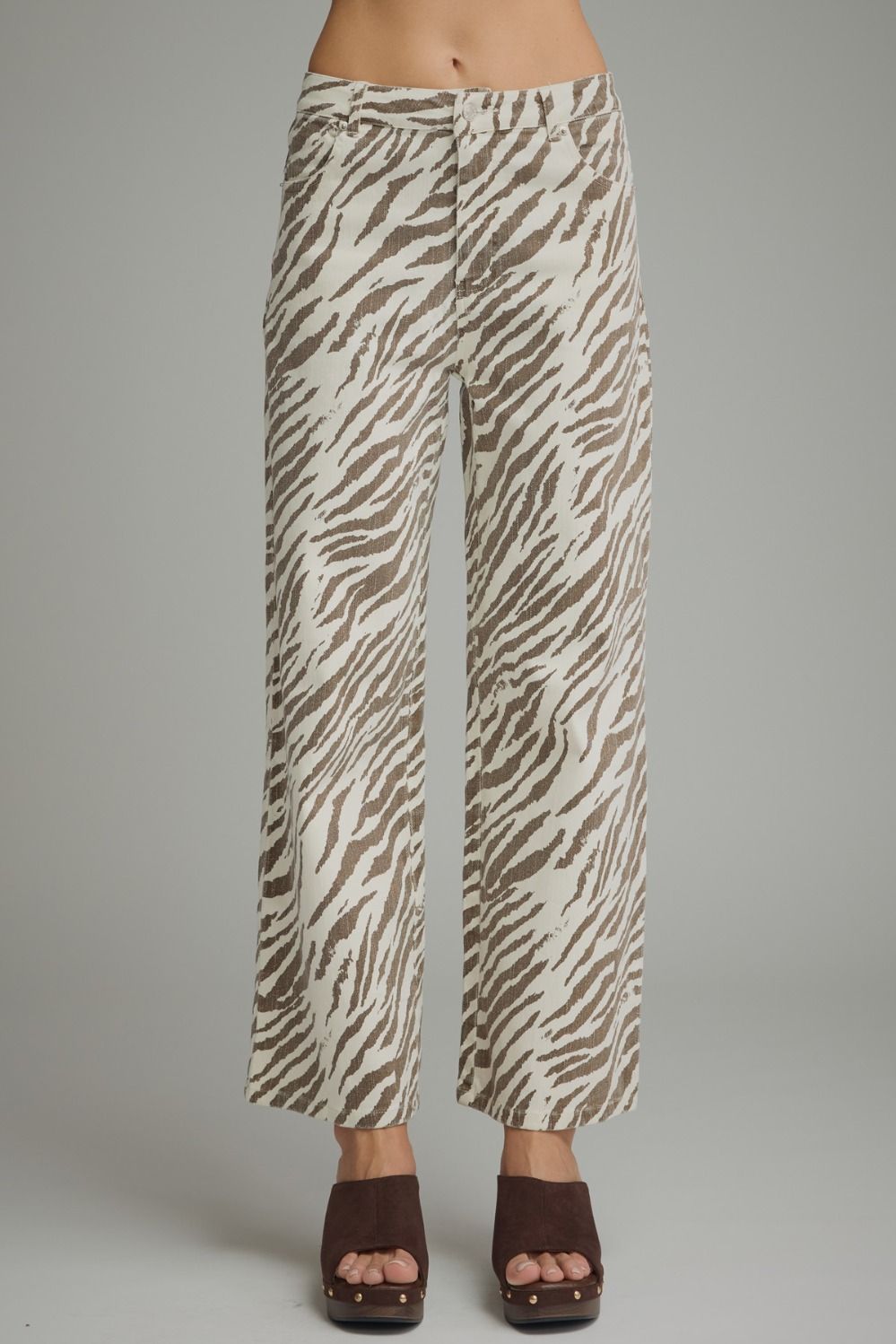 Zebra Print Wide Leg Pants - Ecru