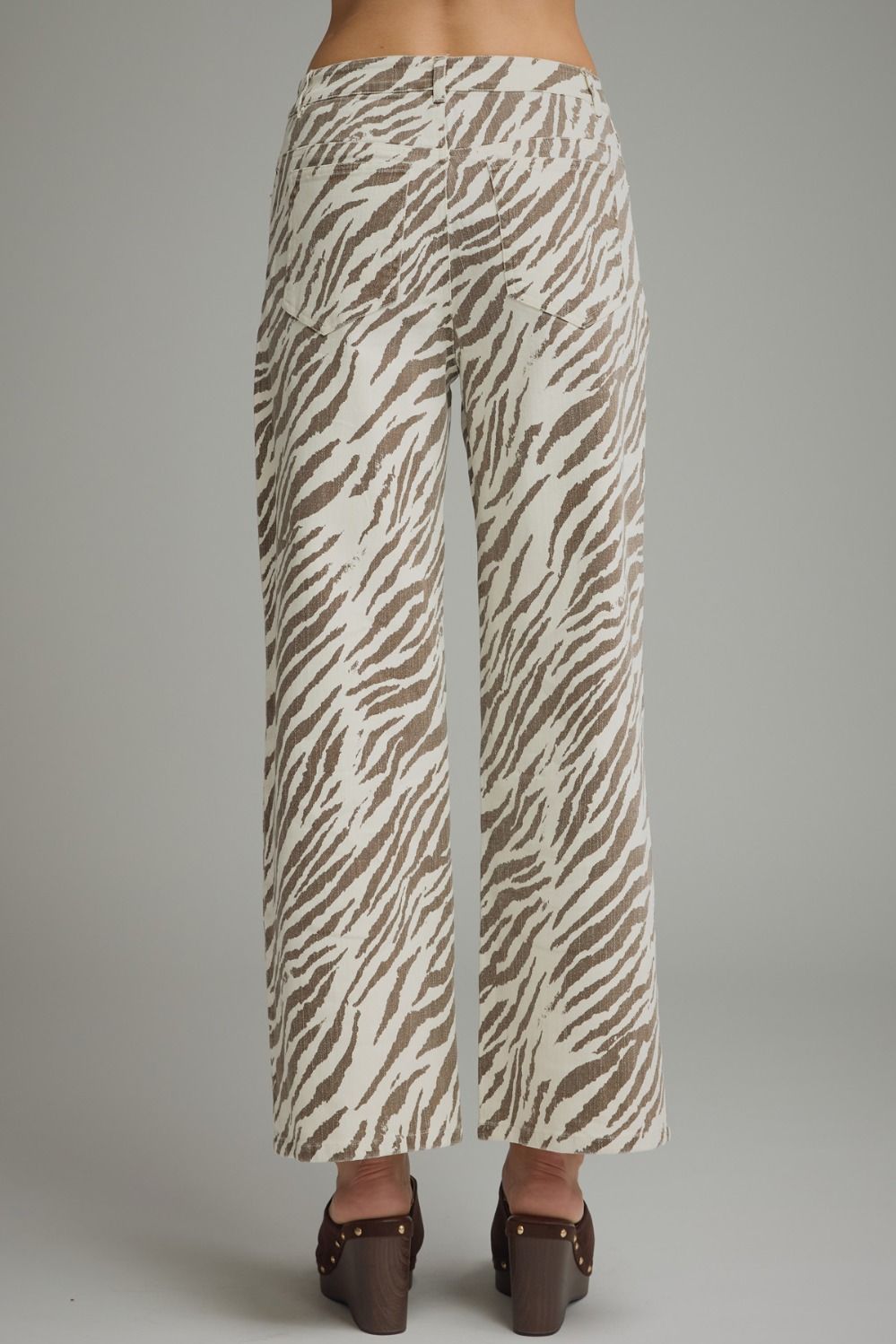 Zebra Print Wide Leg Pants - Ecru