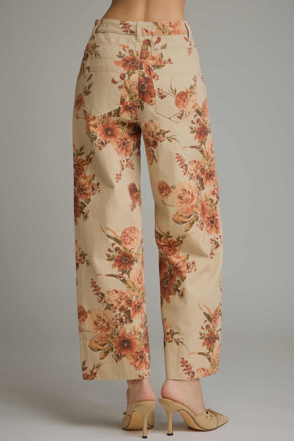 Floral Wide Leg Pants - Taupe
