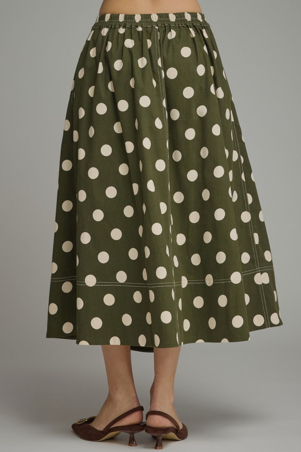 Polka Dot Pleated Skirt - Olive