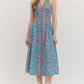 Floral Print Halter Neck Midi Dress - Blue/Red