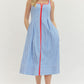 Gingham Contrast Midi Dress - Light Blue