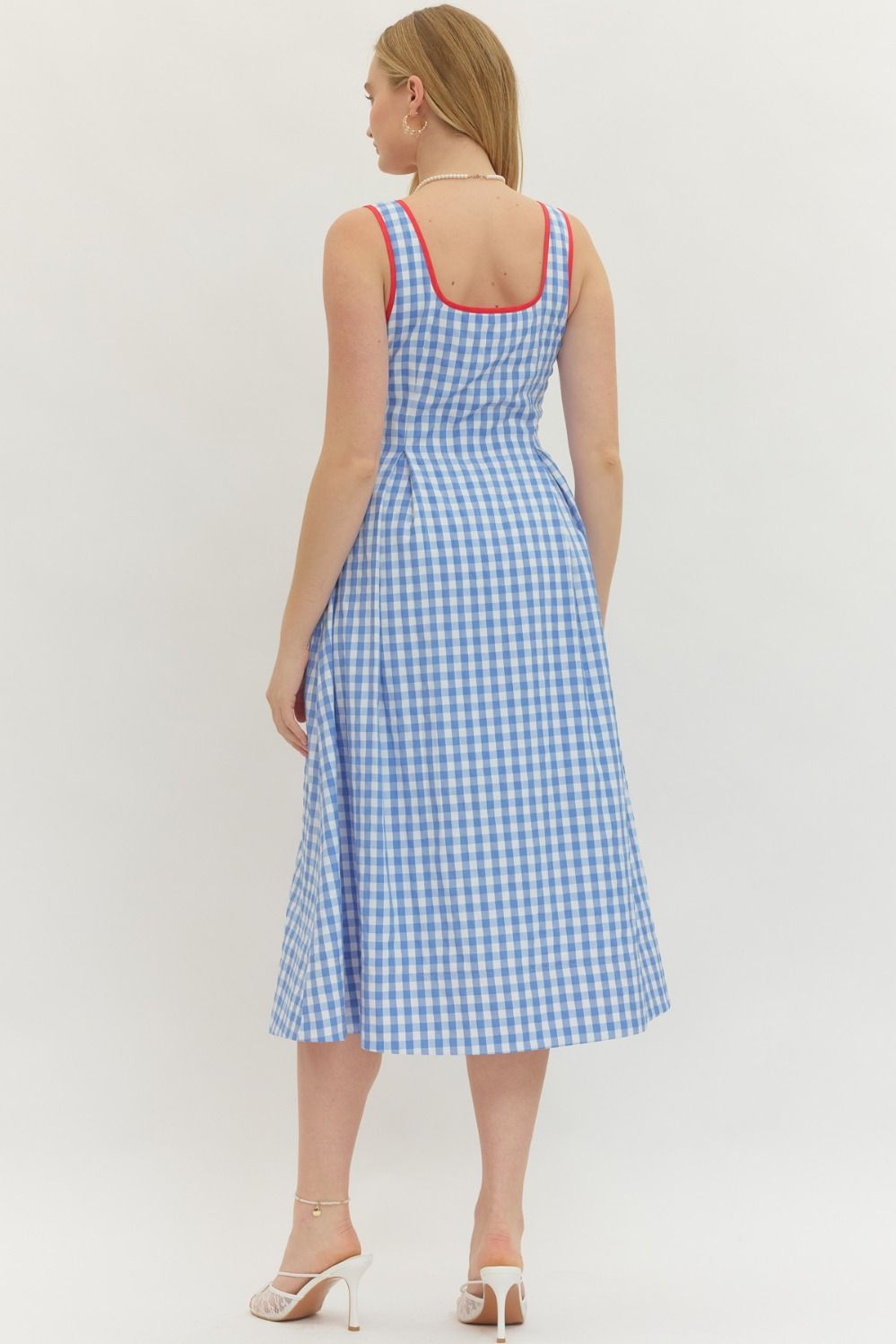 Gingham Contrast Midi Dress - Light Blue