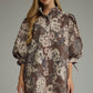 Floral Puff Sleeve Mini Dress - Brown