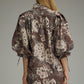 Floral Puff Sleeve Mini Dress - Brown