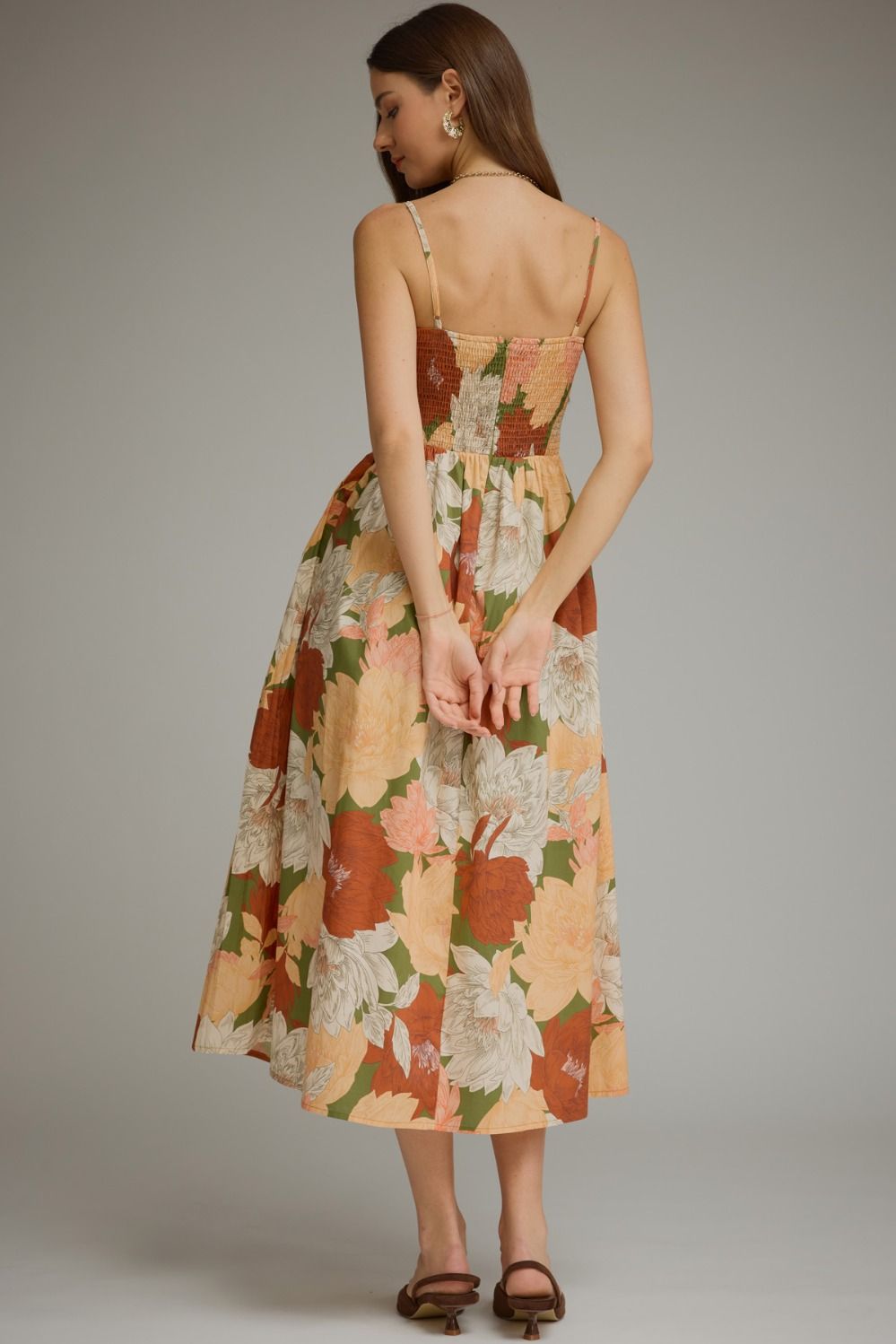 Floral Sleeveless Midi Dress - Olive