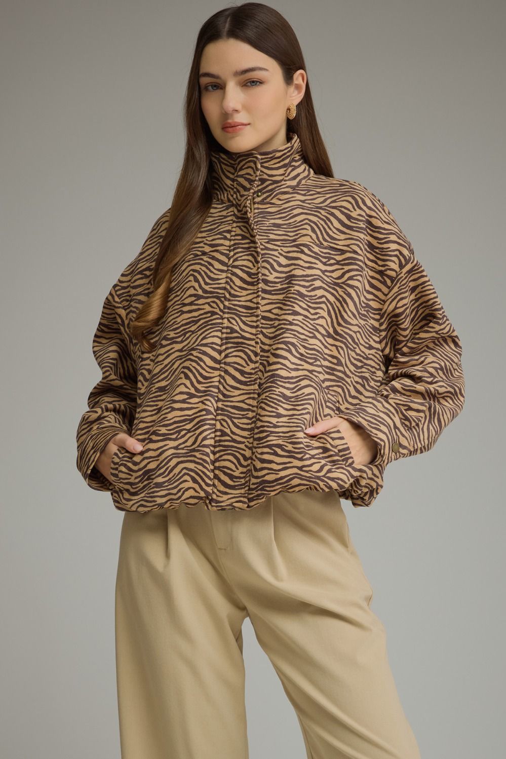 Zebra Bomber Jacket - Camel