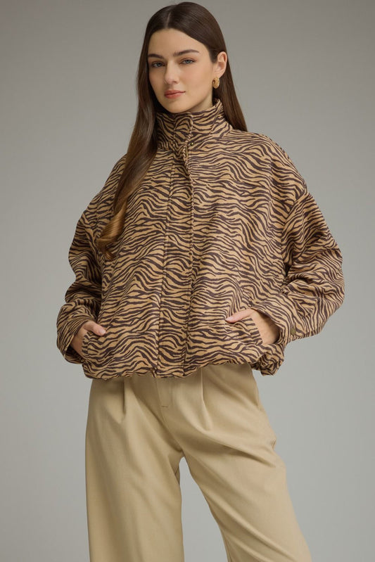 Zebra Bomber Jacket - Camel