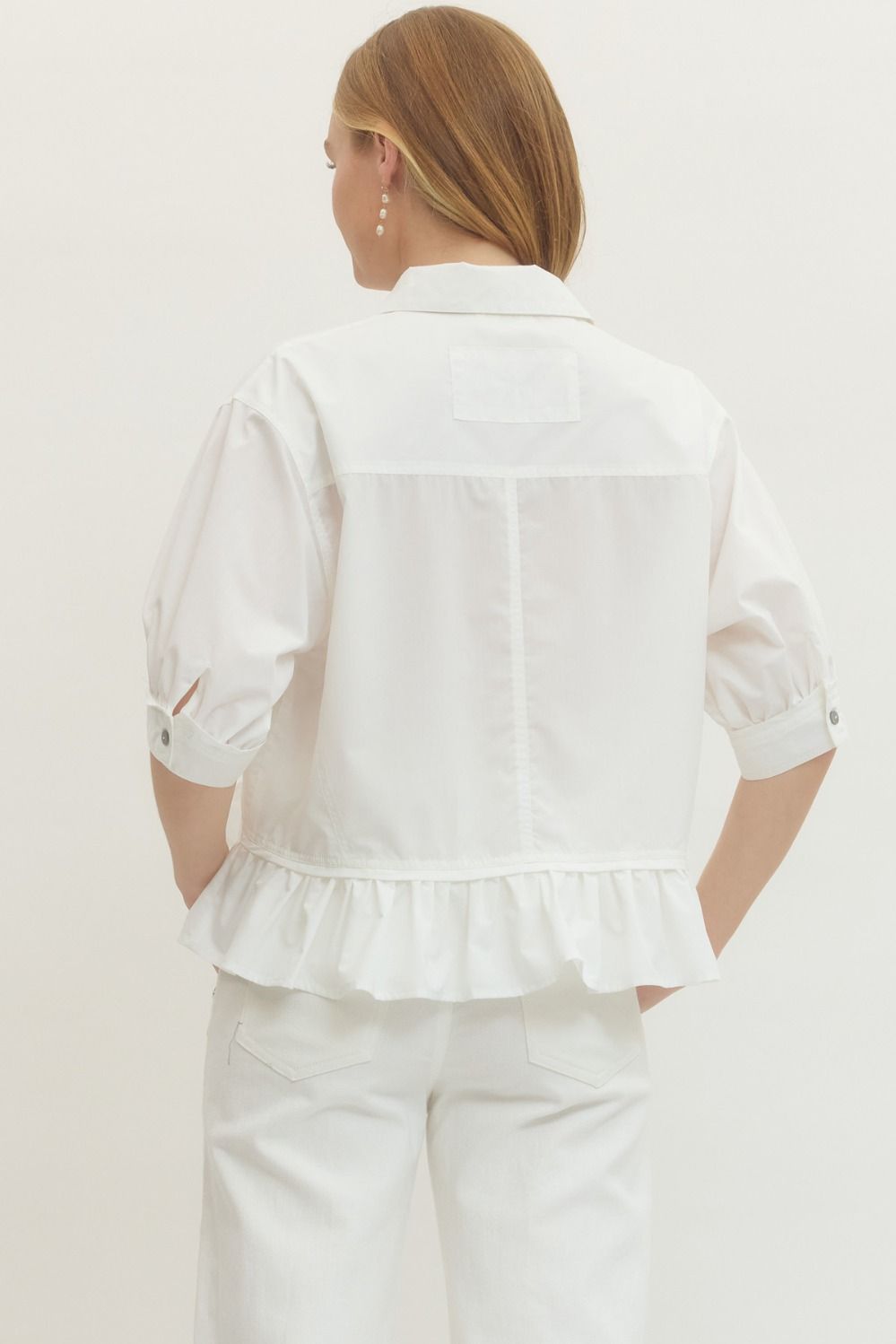 Short Sleeve Ruffle Hem Top - Off White