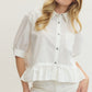 Short Sleeve Ruffle Hem Top - Off White
