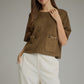 Short Sleeve Top w Gold Detail - Wood