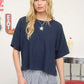 Ribbed Short Sleeve Knit Top - Navy