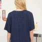 Ribbed Short Sleeve Knit Top - Navy