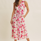 Sleeveless Floral Midi Dress with Belt - Fuchsia