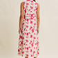Sleeveless Floral Midi Dress with Belt - Fuchsia