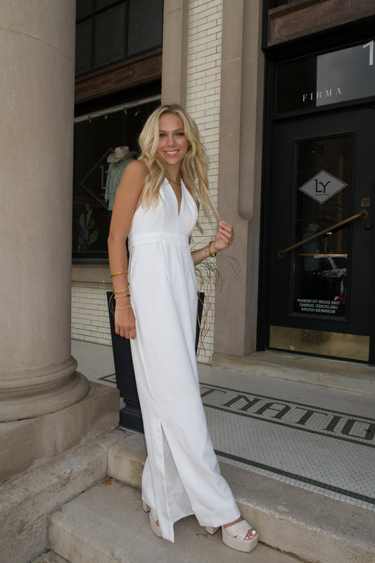 Bride To Be Halter Jumpsuit - White