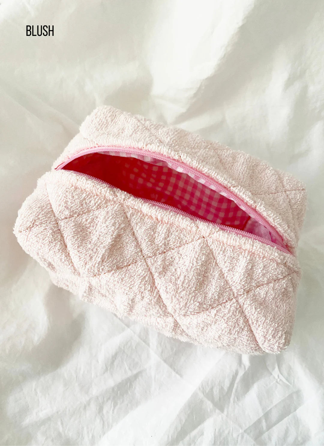 Pink Terry Quilted Makeup And Cosmetic Bag