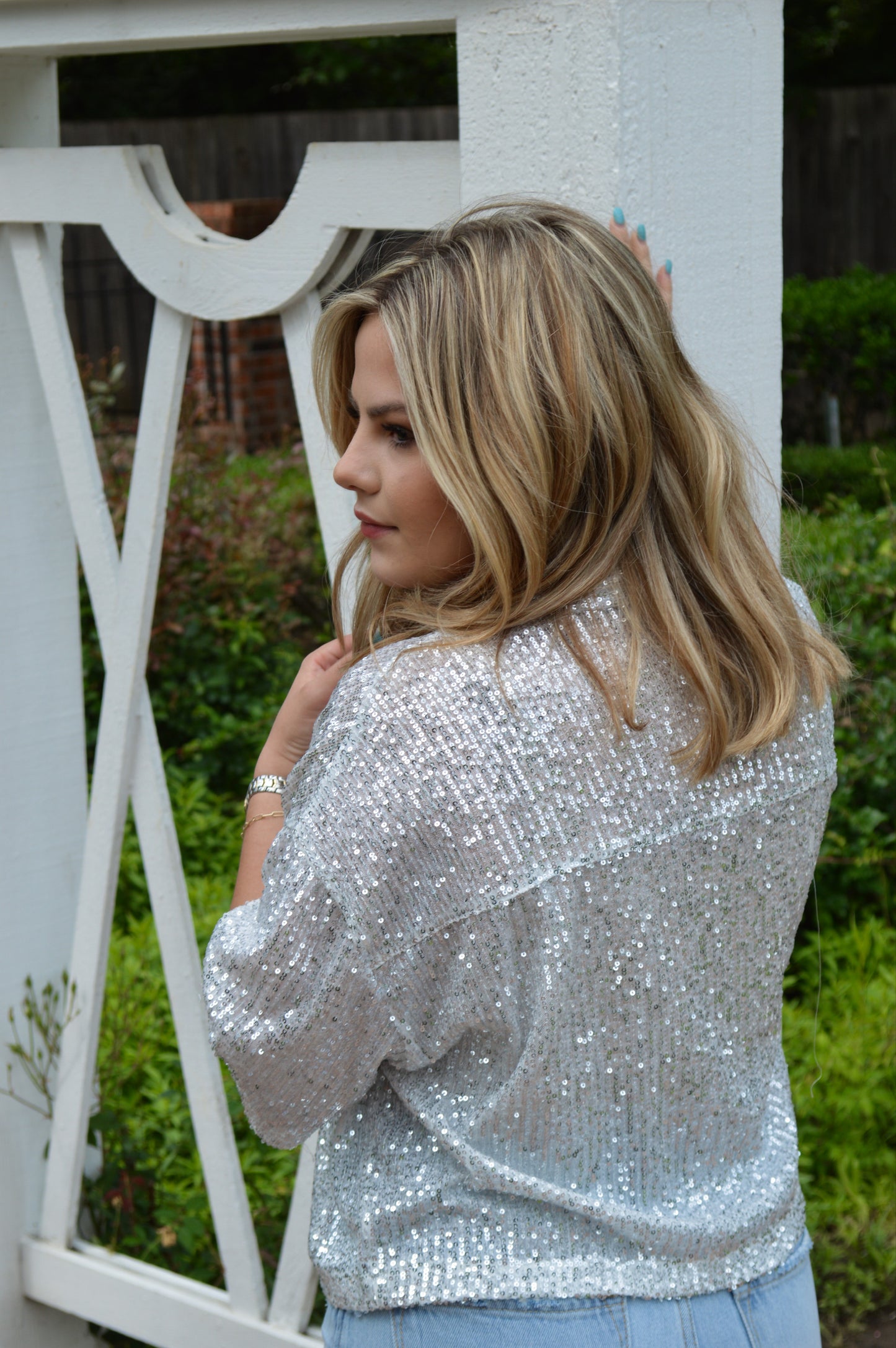 Soho Sequin Short Sleeve Shirt - Pearl White