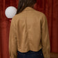 Suede Collared Cropped Jacket - Camel