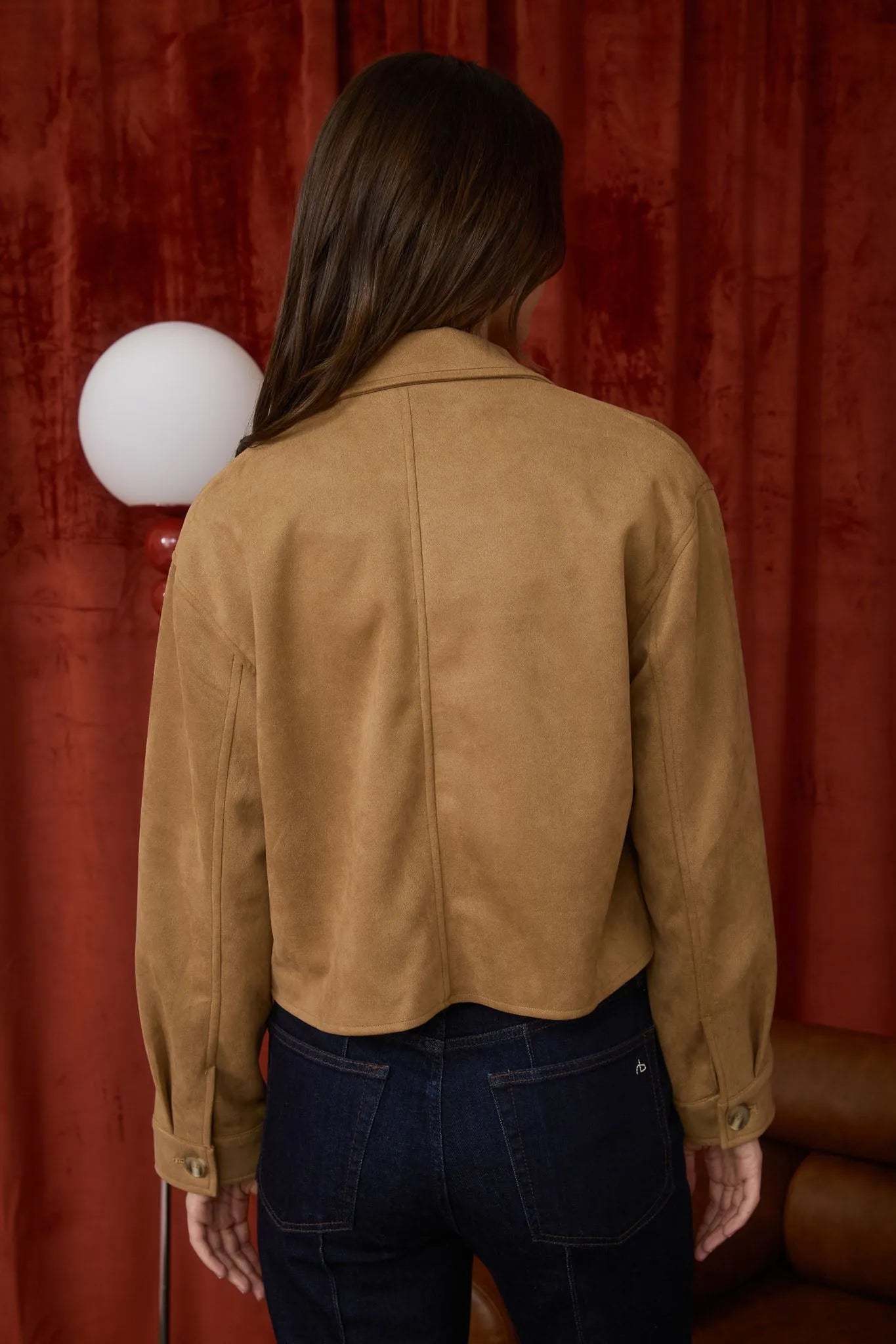 Suede Collared Cropped Jacket - Camel