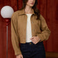 Suede Collared Cropped Jacket - Camel