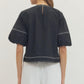 Contrast Stitch Bubble Sleeve Top - Black