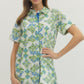Blue Floral Short Sleeve Mini Dress - Cream