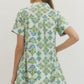 Blue Floral Short Sleeve Mini Dress - Cream