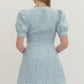 Floral Print Front Zipper Mini Dress - Light Blue