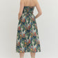 Strapless Pleated Floral Midi Dress - Navy