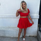 SMOCKED TOP & RUFFLE SKIRT SET- RED