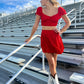 SMOCKED TOP & RUFFLE SKIRT SET- RED