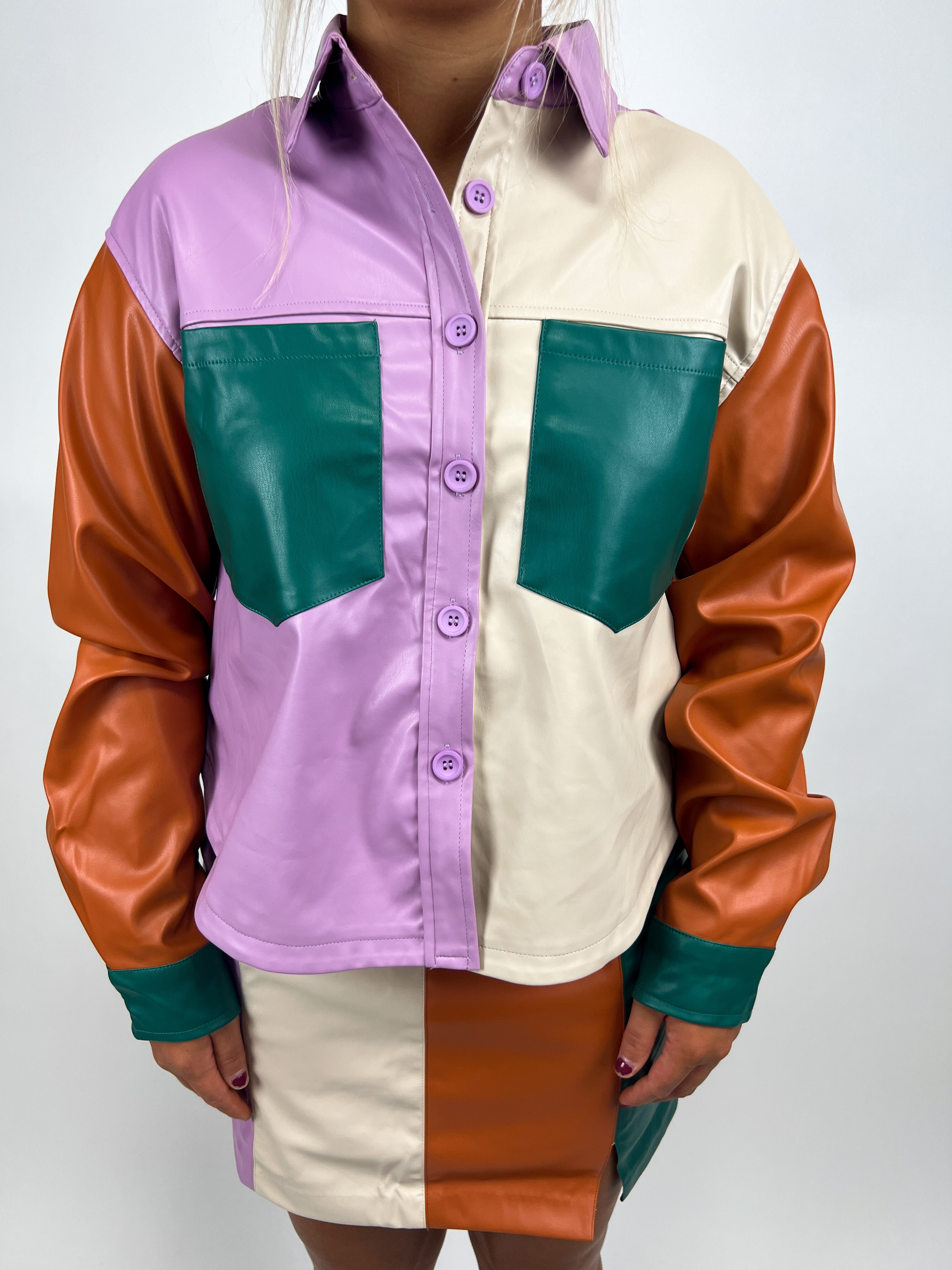 Color block store leather jacket