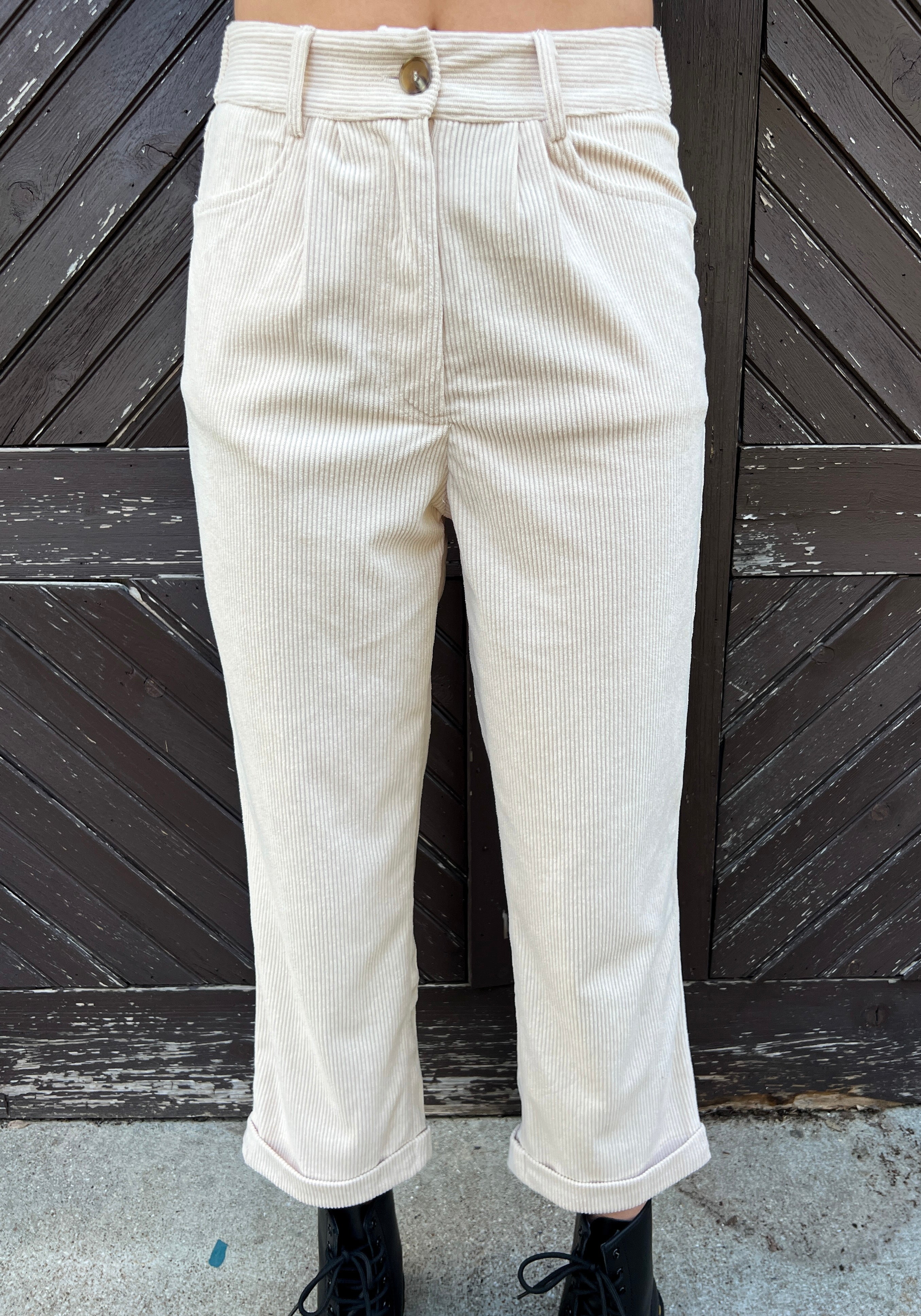 Bootcut Corduroy Pants With Asymmetrical Fringed Hem Natural | Charlie B  Womens Pants - Knitting Network